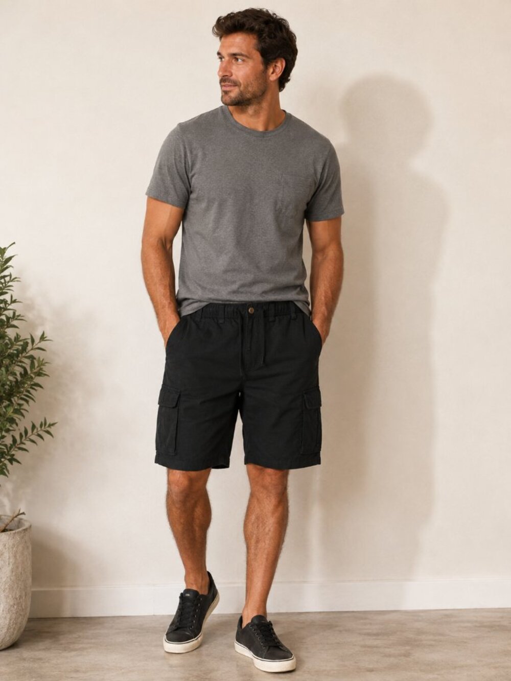 Boulder Creek 2XL Big Black Cotton Cargo Shorts Elastic Waist Big & Tall